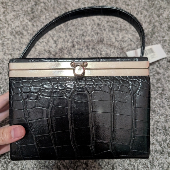 Black Faux Crocodile Trunk Bag, NWT - Picture 6 of 6